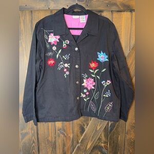 White Stage Denim Floral Embroidered Jacket